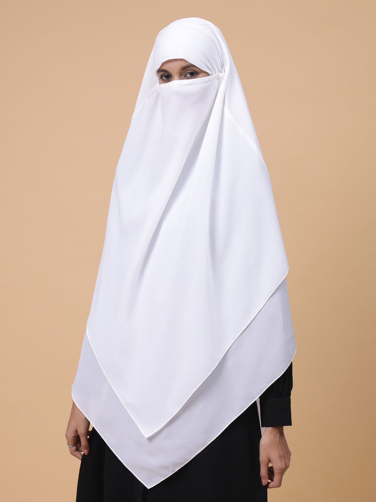 Nabia 2 Layer Solid Diamond Georgette White Khimar Hijab