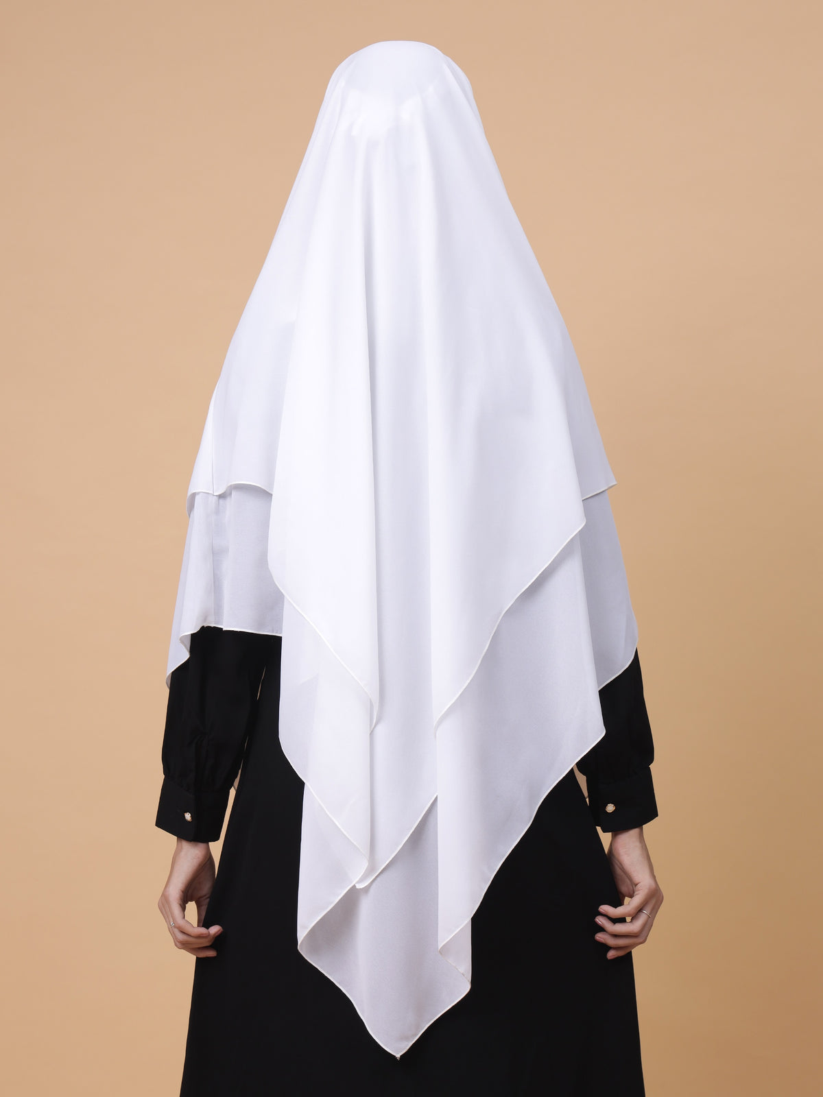 Nabia 2 Layer Solid Diamond Georgette White Khimar Hijab