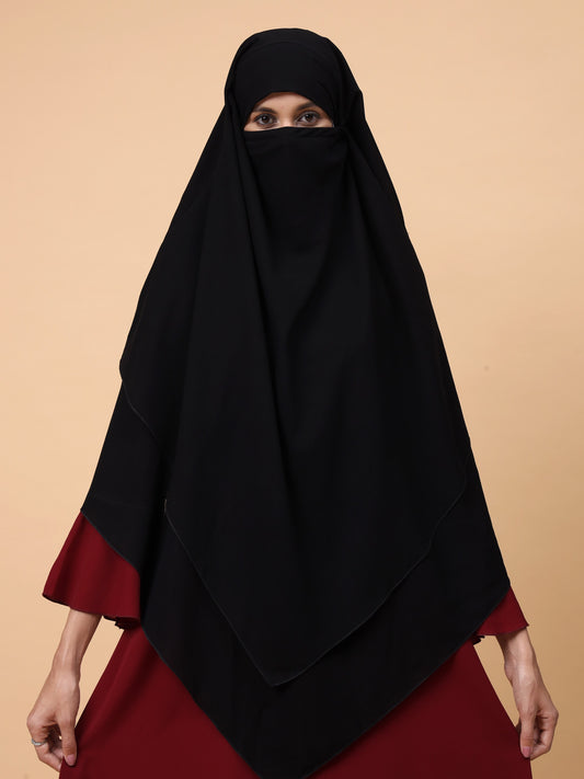 Nabia  2 Layer Solid Diamond Georgette Black Khimar Hijab