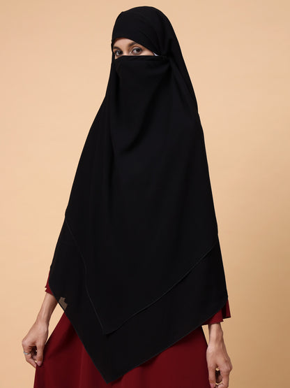 Nabia  2 Layer Solid Diamond Georgette Black Khimar Hijab