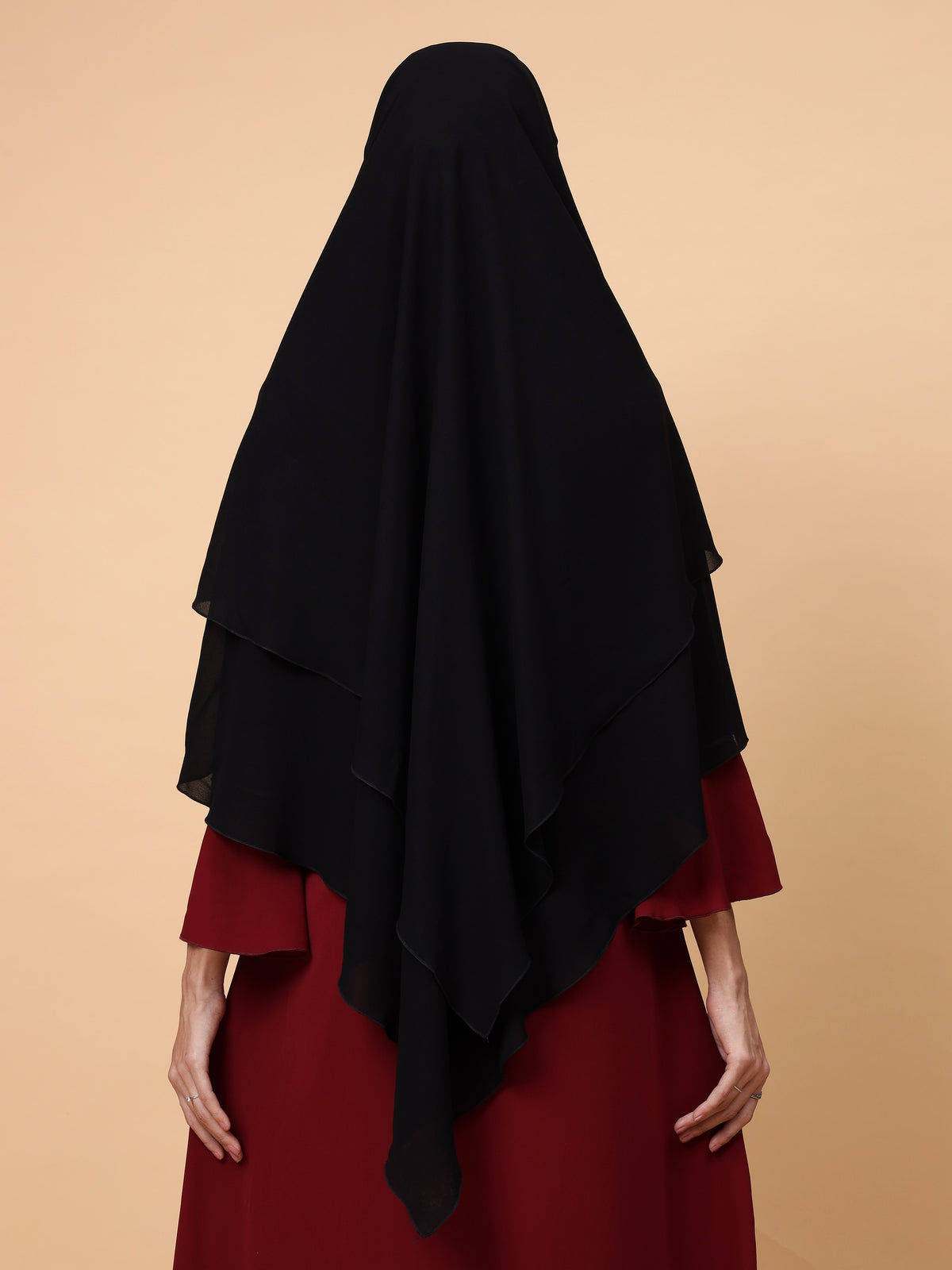 Nabia  2 Layer Solid Diamond Georgette Black Khimar Hijab