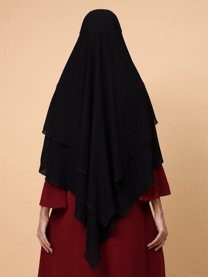 Nabia  2 Layer Solid Diamond Georgette Black Khimar Hijab
