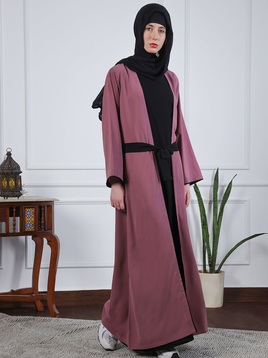 2 Piece Shrug Set Abaya with Black Hijab For Women