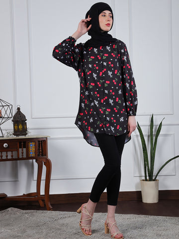 Multi-Color Crepe Printed Front Open Modest Shirt For Women