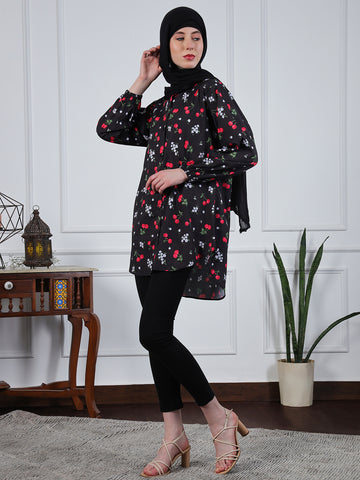 Multi-Color Crepe Printed Front Open Modest Shirt For Women