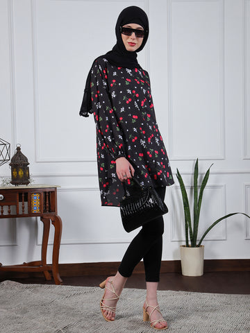 Multi-Color Crepe Printed Front Open Modest Shirt For Women