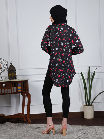 Multi-Color Crepe Printed Front Open Modest Shirt For Women