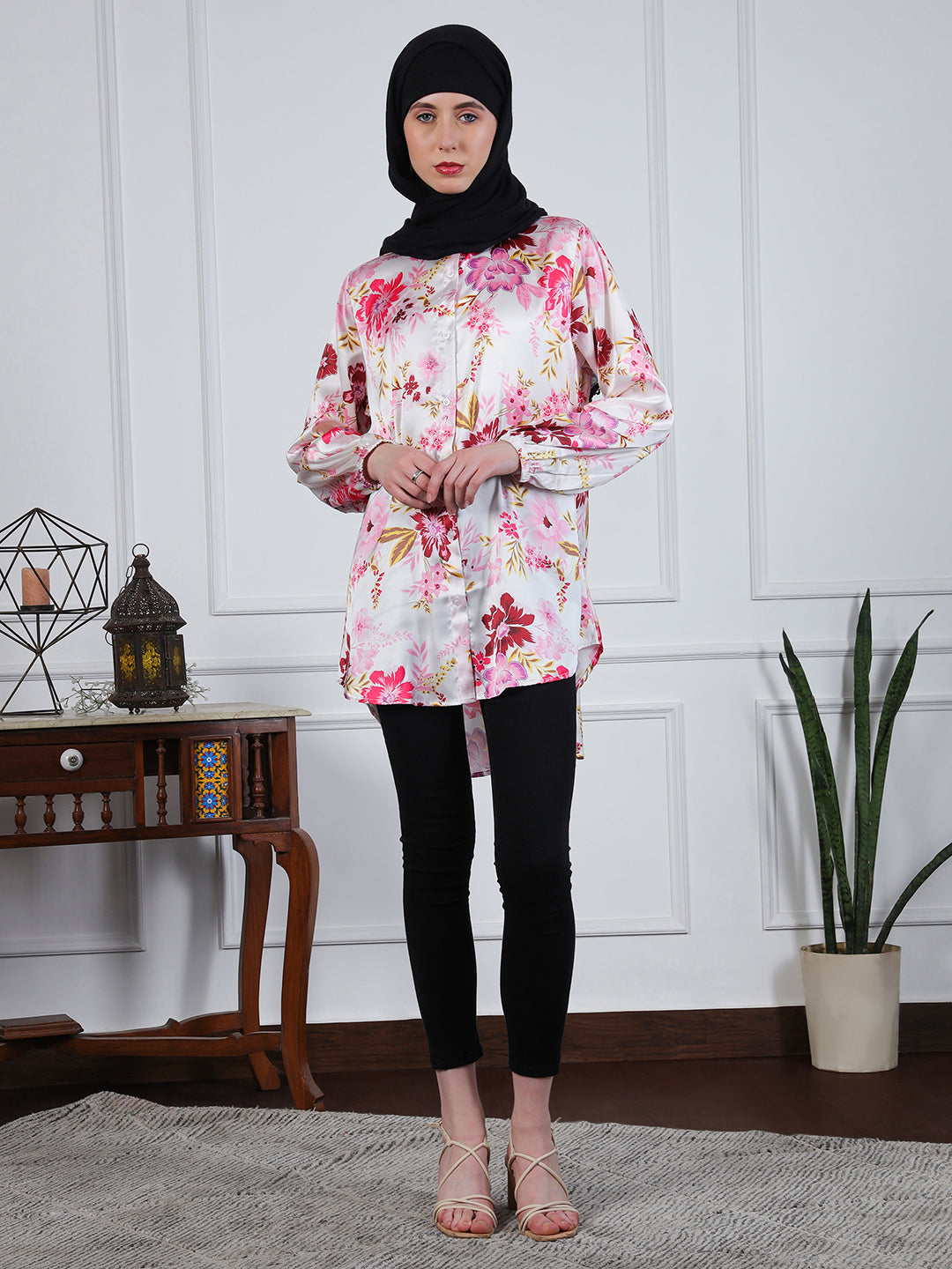 Nabia Multi-Color Printed Front Open Modest Shirt for Women