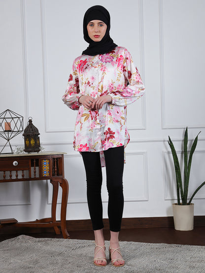 Nabia Multi-Color Printed Front Open Modest Shirt for Women