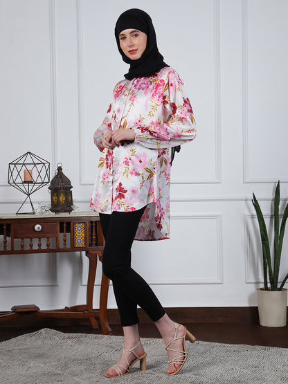 Nabia Multi-Color Printed Front Open Modest Shirt for Women
