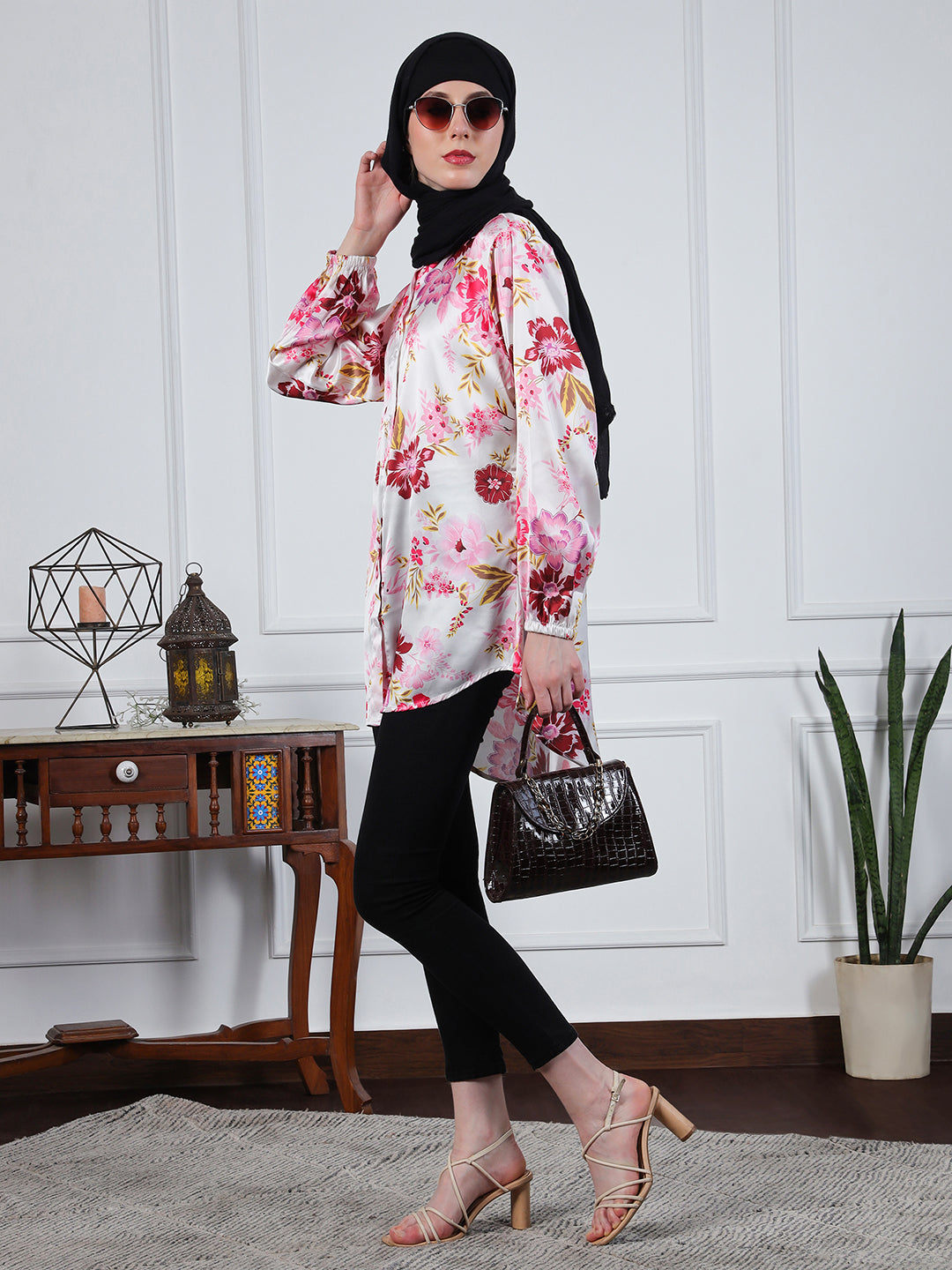 Nabia Multi-Color Printed Front Open Modest Shirt for Women