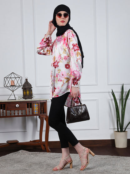 Nabia Multi-Color Printed Front Open Modest Shirt for Women