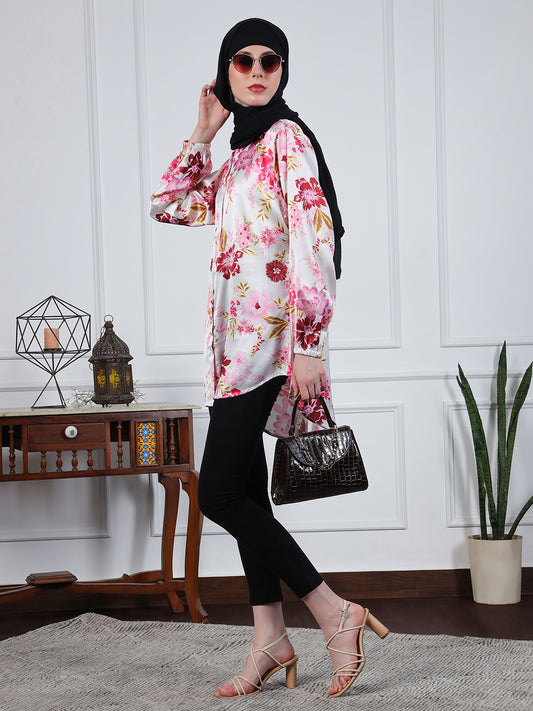 Nabia Multi-Color Printed Front Open Modest Shirt for Women