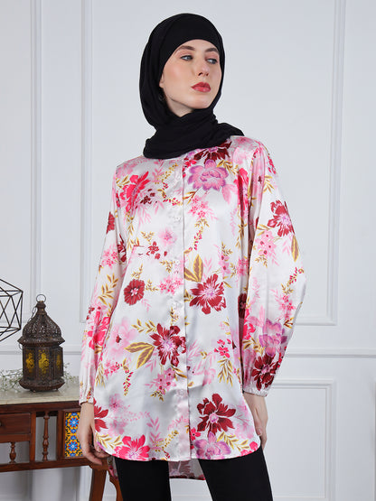 Nabia Multi-Color Printed Front Open Modest Shirt for Women