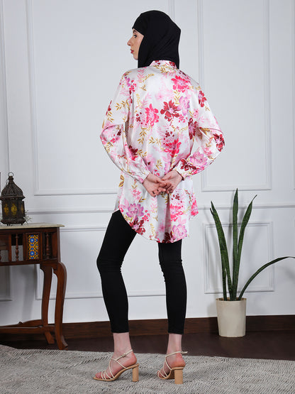 Nabia Multi-Color Printed Front Open Modest Shirt for Women