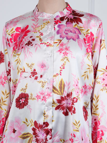 Nabia Multi-Color Printed Front Open Modest Shirt for Women