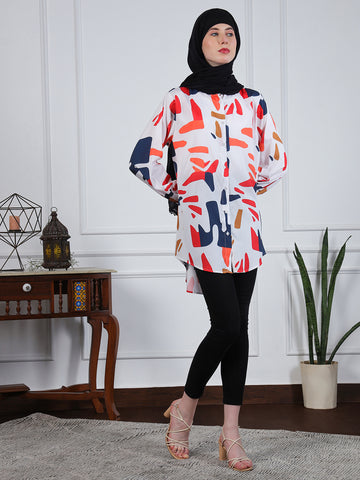 Nabia Multi-Color Printed Front Open Modest Shirt for Women