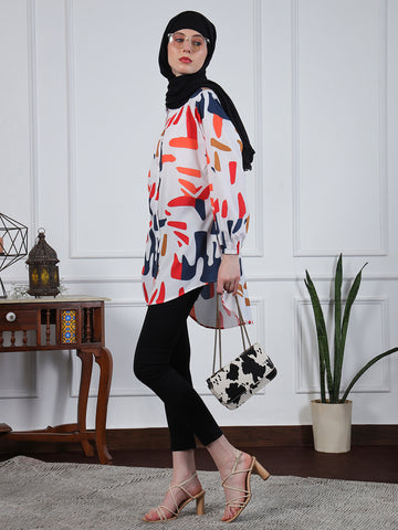 Nabia Multi-Color Printed Front Open Modest Shirt for Women