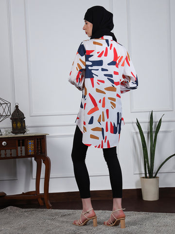 Nabia Multi-Color Printed Front Open Modest Shirt for Women