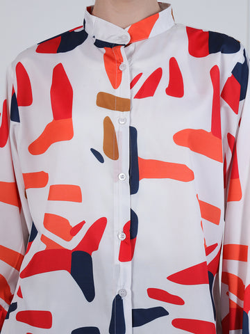 Nabia Multi-Color Printed Front Open Modest Shirt for Women