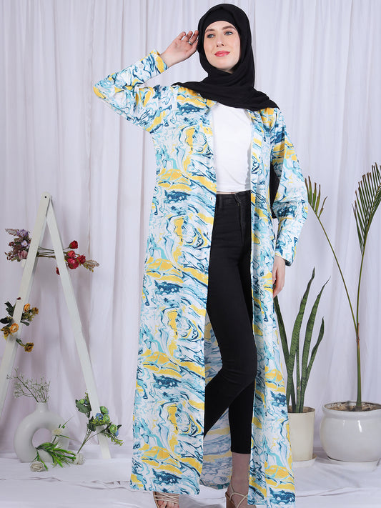 Multi-Color Front Open Abaya with Black Georgette Scarf