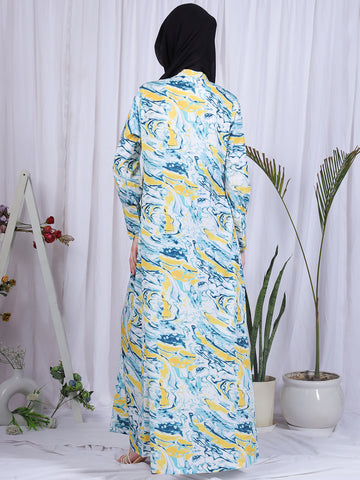 Multi-Color Printed Front Open Abaya Burqa With Black Georgette Scarf