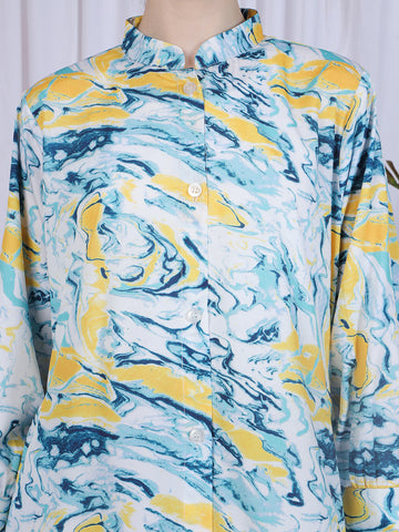 Multi-Color Printed Front Open Abaya Burqa With Black Georgette Scarf