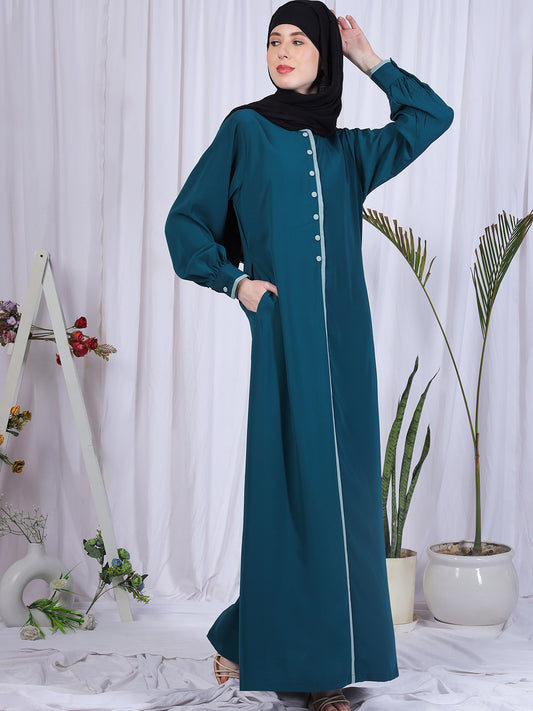 Clearance: Green Abaya for Women with Georgette Scarf