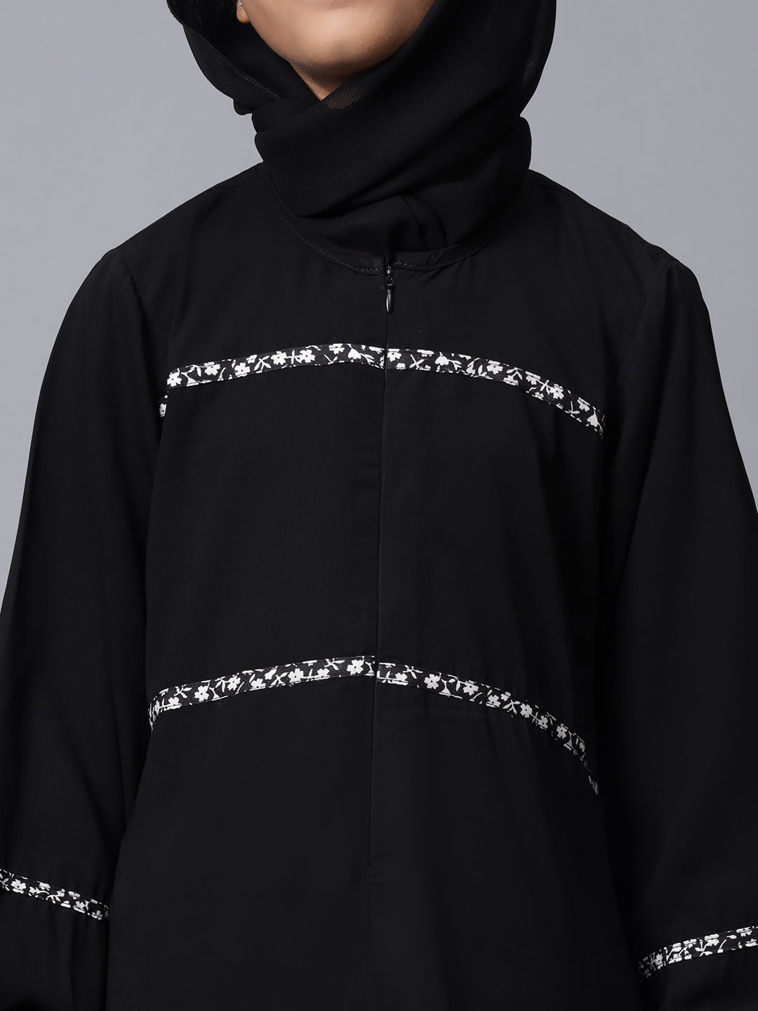 Nabia Black Solid Zip Closure Modest Kids Abaya For Girls