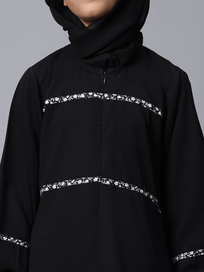 Nabia Black Solid Zip Closure Modest Kids Abaya For Girls