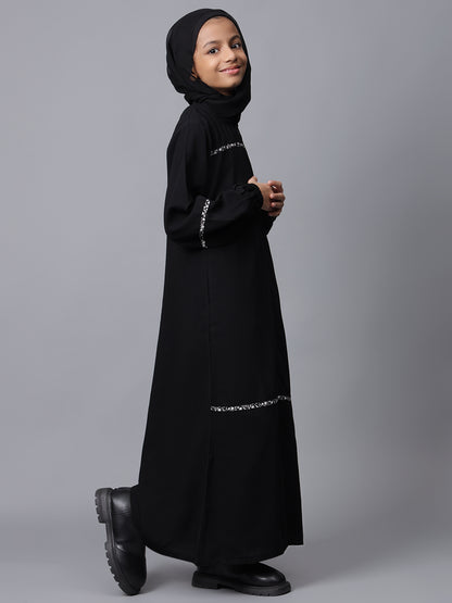 Nabia Black Solid Zip Closure Modest Kids Abaya For Girls