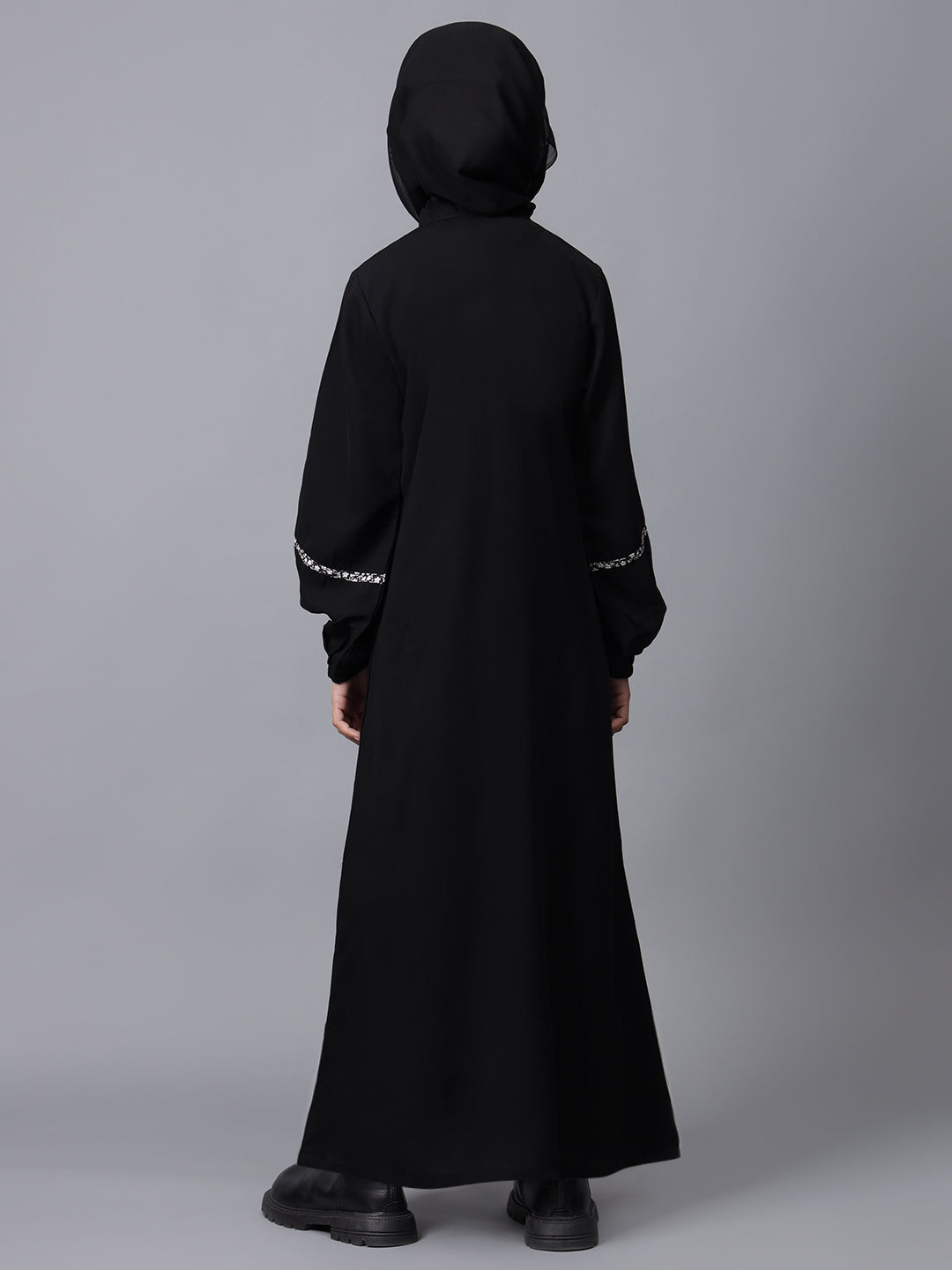 Nabia Black Solid Zip Closure Modest Kids Abaya For Girls