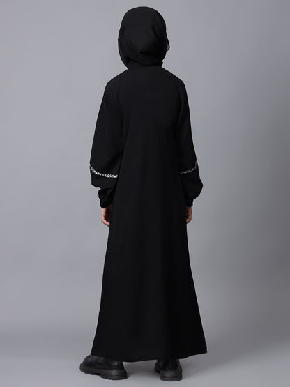 Nabia Black Solid Zip Closure Modest Kids Abaya For Girls
