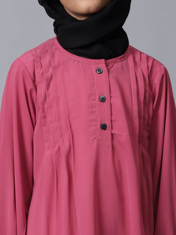 Nabia Pink Solid Round Neck Modest Kids Abaya For Girls