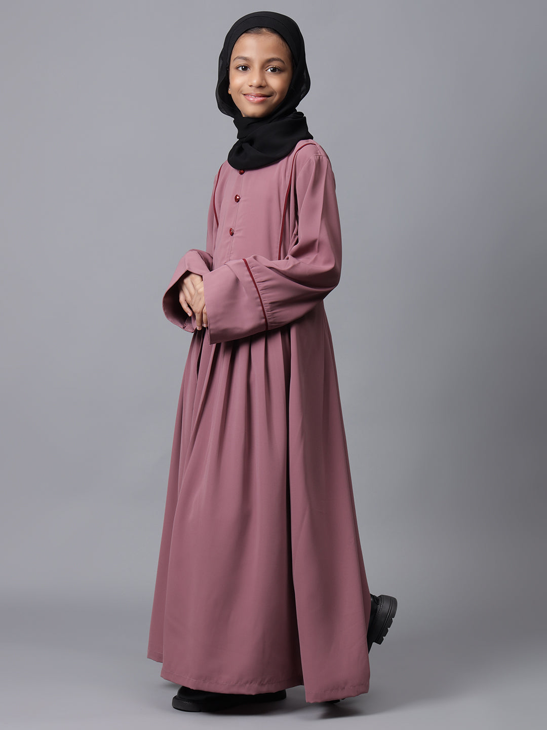 Nabia Puce Pink Solid Modest Kids Abaya For Girls