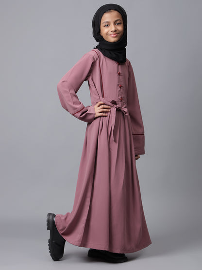 Nabia Puce Pink Solid Modest Kids Abaya For Girls