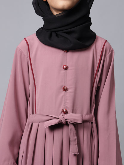 Nabia Puce Pink Solid Modest Kids Abaya For Girls