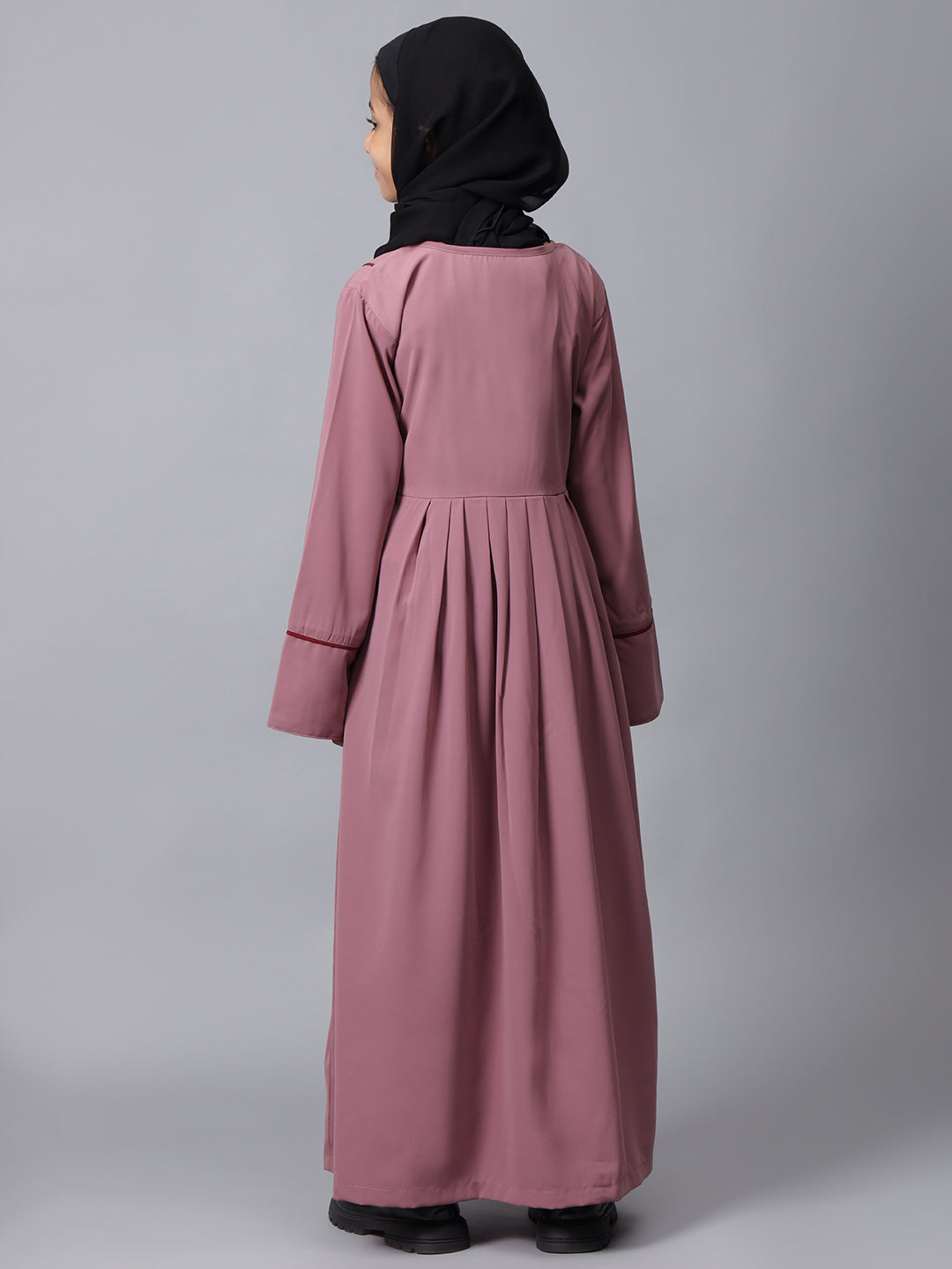 Nabia Puce Pink Solid Modest Kids Abaya For Girls
