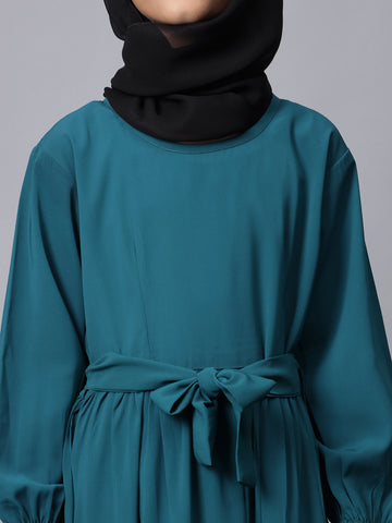 Nabia Bottle Green Frilled Abaya for Modest Kids Girls