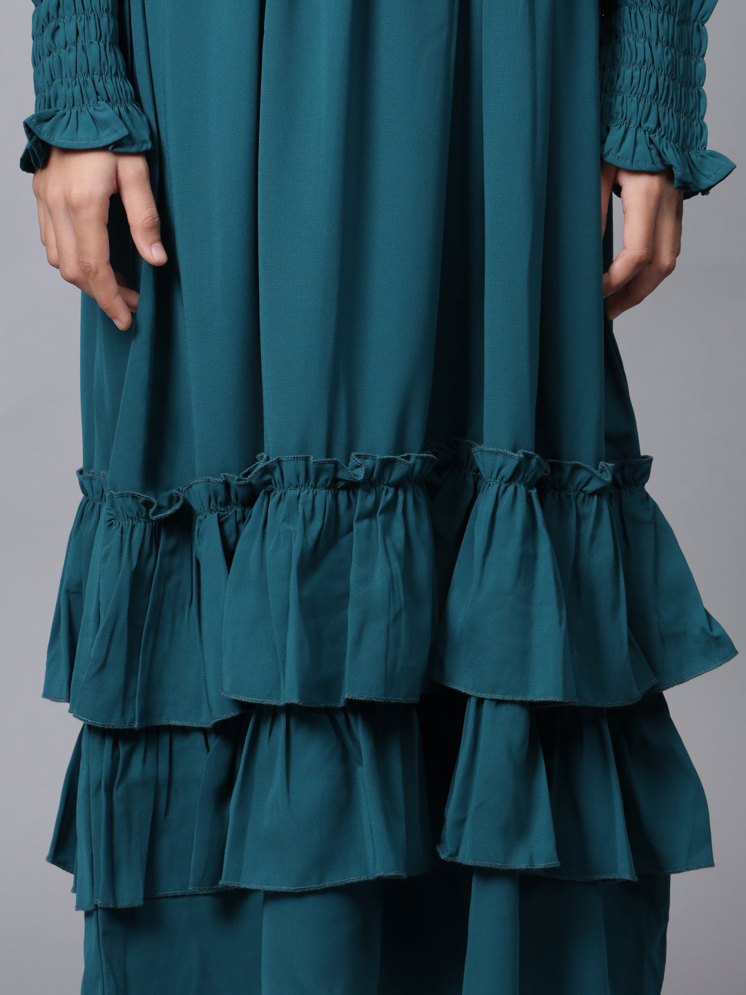 Nabia Bottle Green Frilled Abaya for Modest Kids Girls