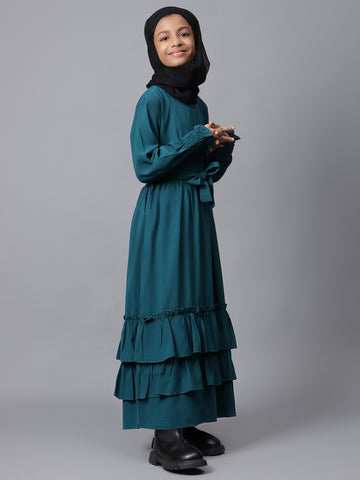 Nabia Bottle Green Frilled Abaya for Modest Kids Girls