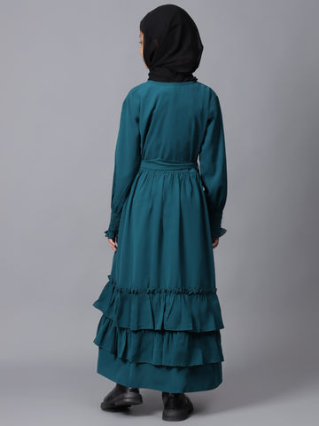 Nabia Bottle Green Frilled Abaya for Modest Kids Girls