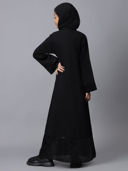 Nabia Black Sequin Detailing Solid Abaya for Modest Kids Girls