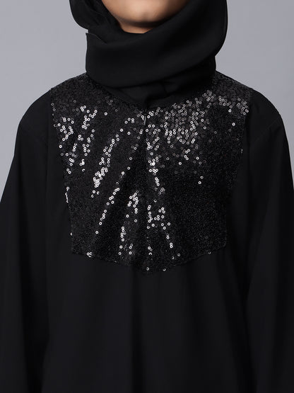 Nabia Black Sequin Detailing Solid Abaya for Modest Kids Girls