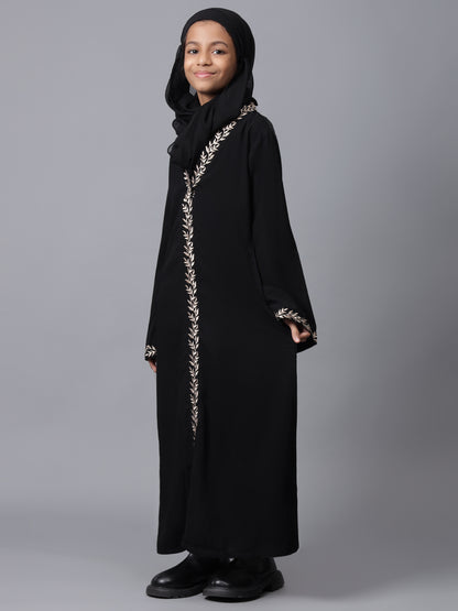 Embroidery Detailing Black Abaya for Kids Girls