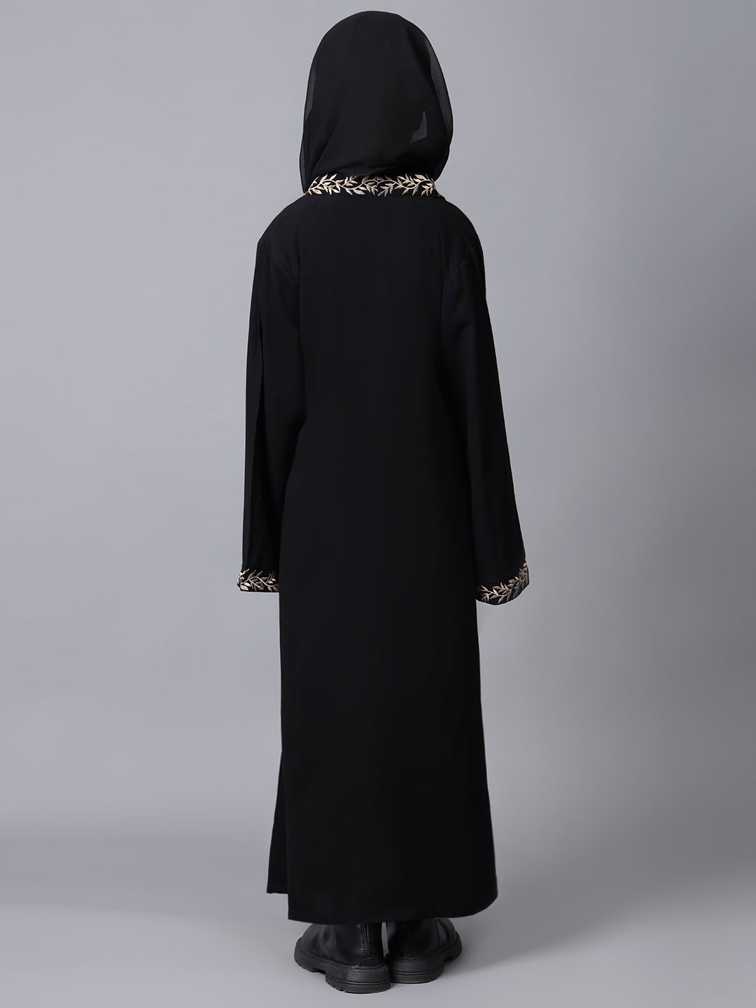 Embroidery Detailing Black Abaya for Kids Girls