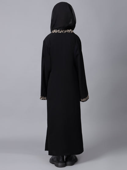 Embroidery Detailing Black Abaya for Kids Girls