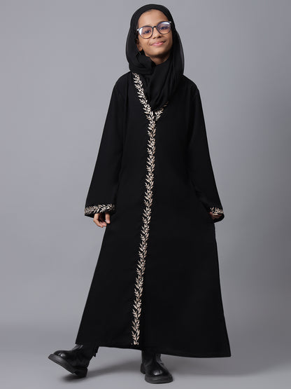 Embroidery Detailing Black Abaya for Kids Girls