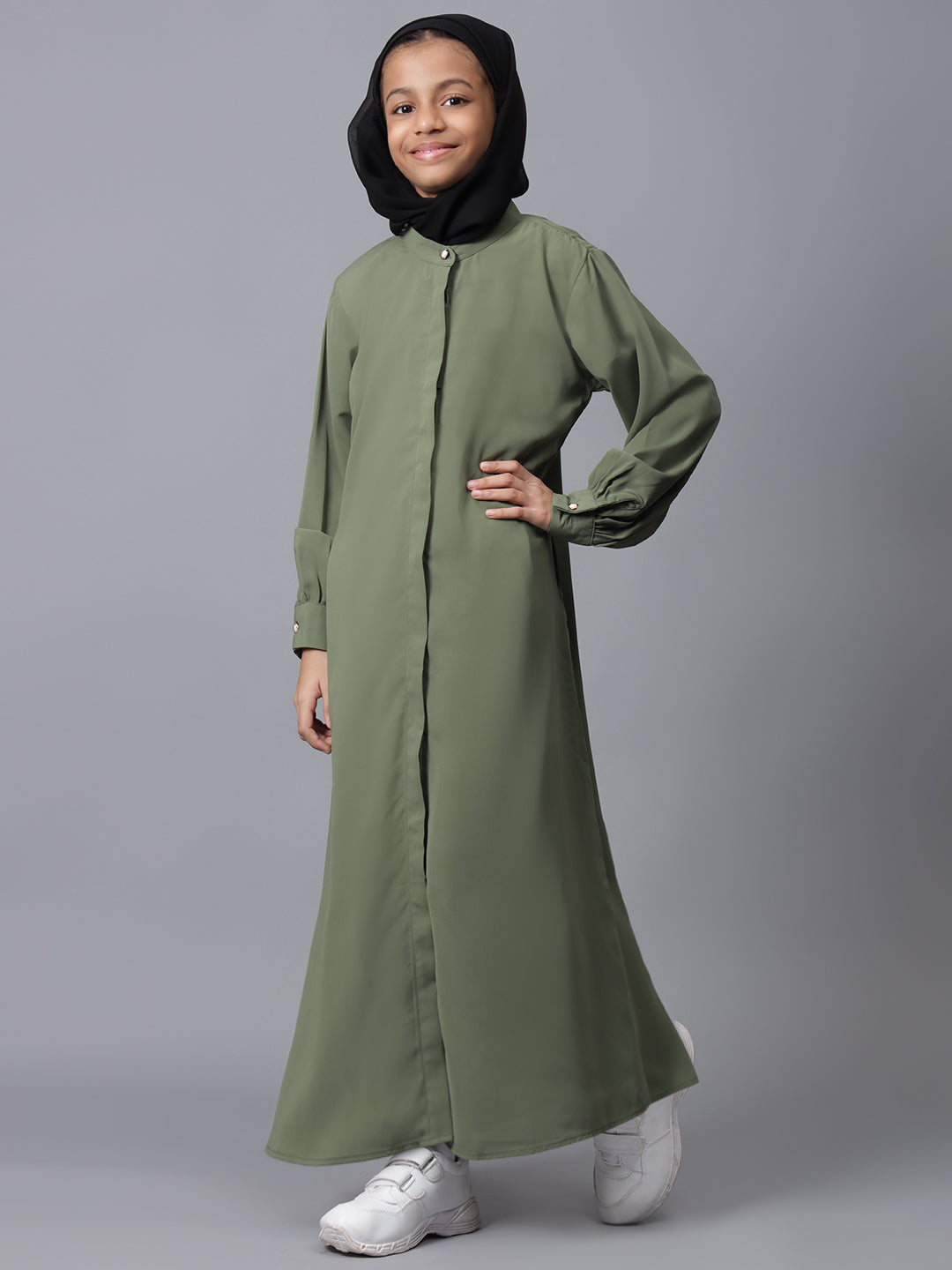 Nabia Jade Green Front Open Abaya for Modest Kids Girls