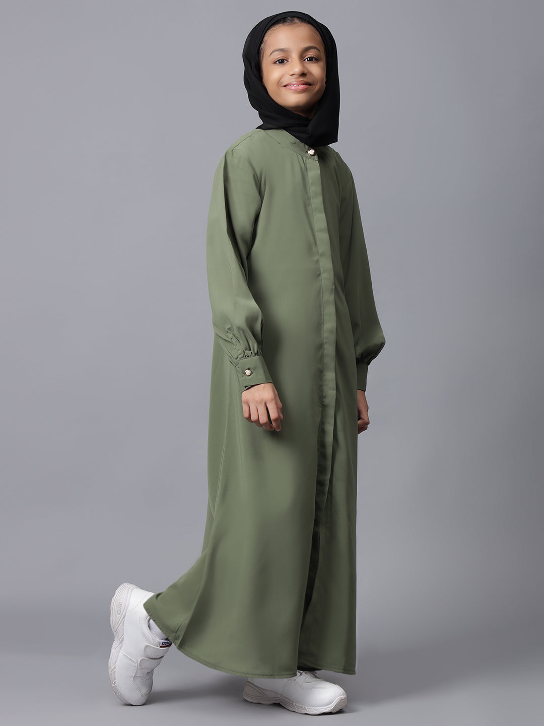Nabia Jade Green Front Open Abaya for Modest Kids Girls